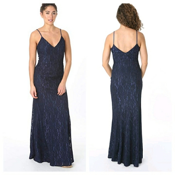 JUMP Metallic Lace Spaghetti Strap Gown Dress - Picture 6 of 11